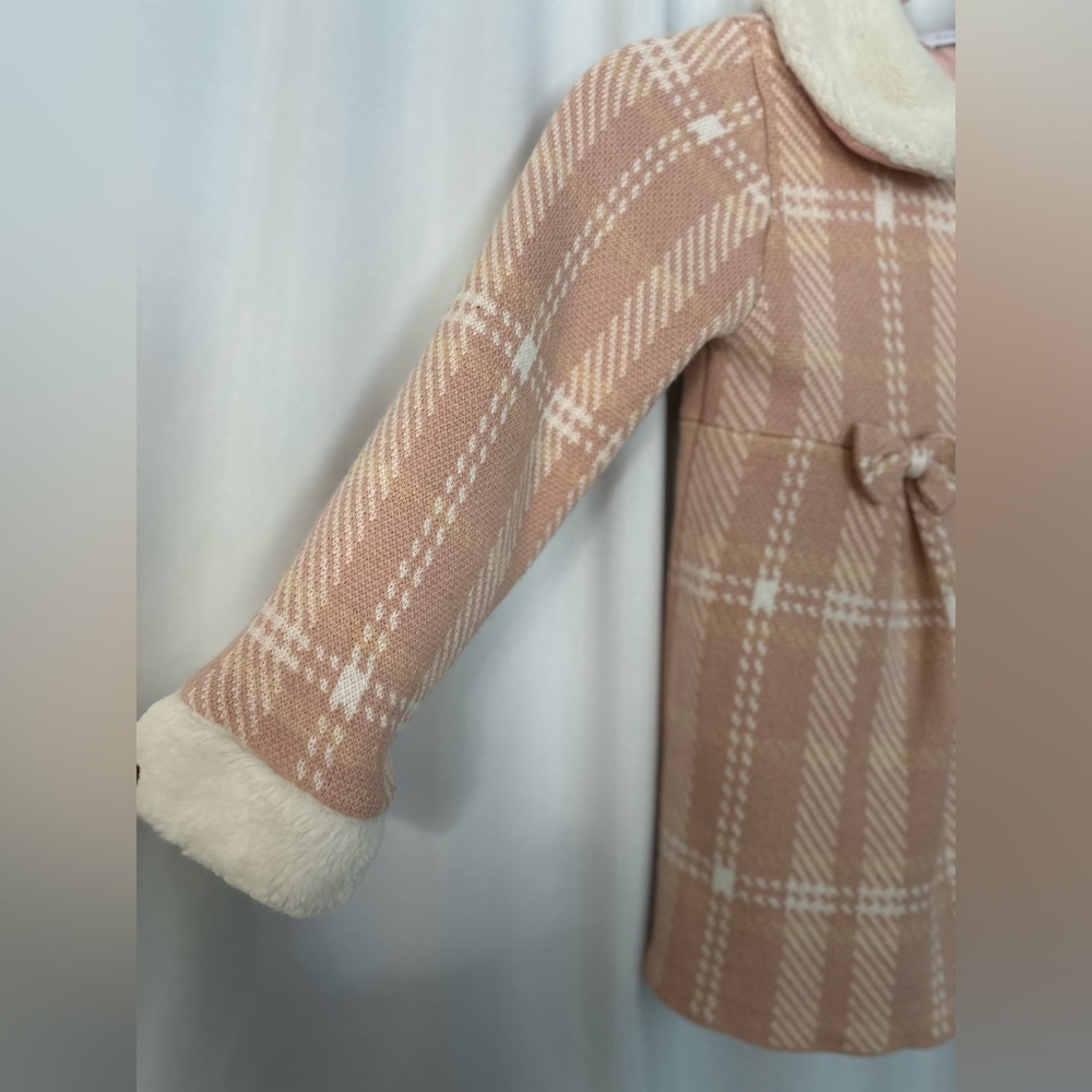 Tahari Girls' Pink Plaid Faux Fur Collar Dress Coat (1096) - Picture 5 of 13